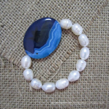 Pulsera de perlas, piedras preciosas hacia los lados, blanco brazalete de perlas, pulsera, joyería de la perla